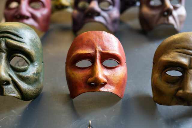 A close up of masks