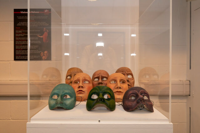 A close up of masks