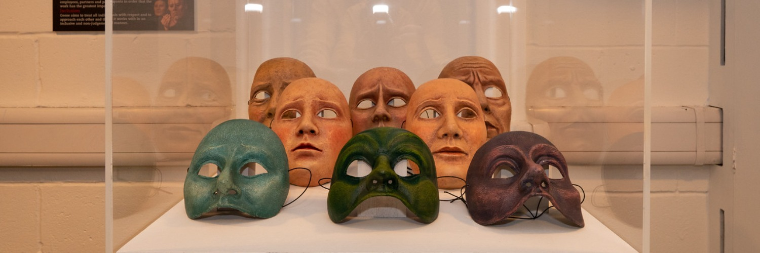 A close up of masks