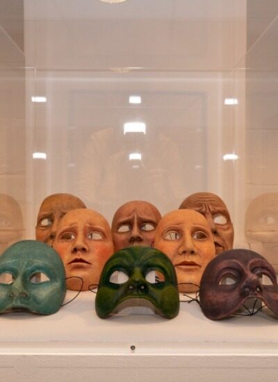 A close up of masks